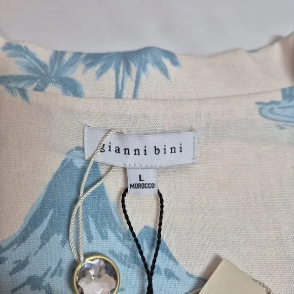 Gianni Bini Women's Size L Margaux Palm Tree Button Front Linen Blend Blouse - Picture 9 of 12